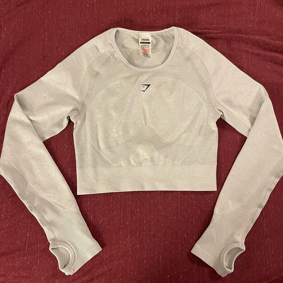 Gymshark Tops - Gymshark Flex Long Sleeve Crop top - Light Grey Marl